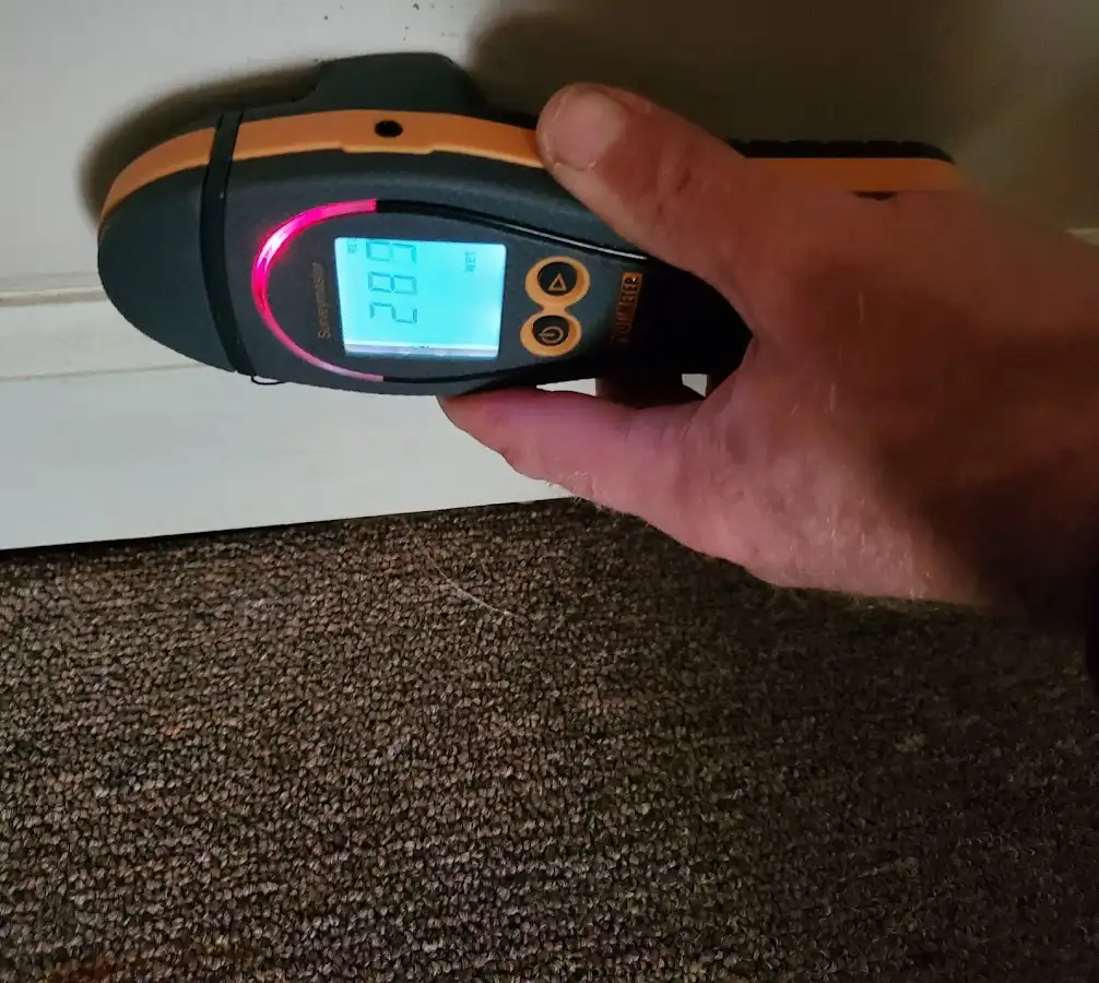 Moisture detection at baseboard during Sewage Cleanup & Sanitation in Granville